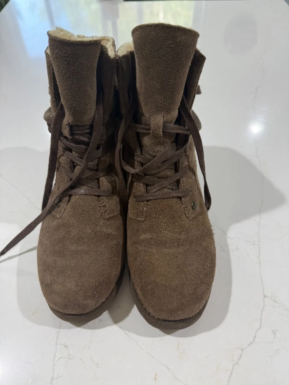 Brown Suede Shearling Lined Ankle Boots Women's US 7